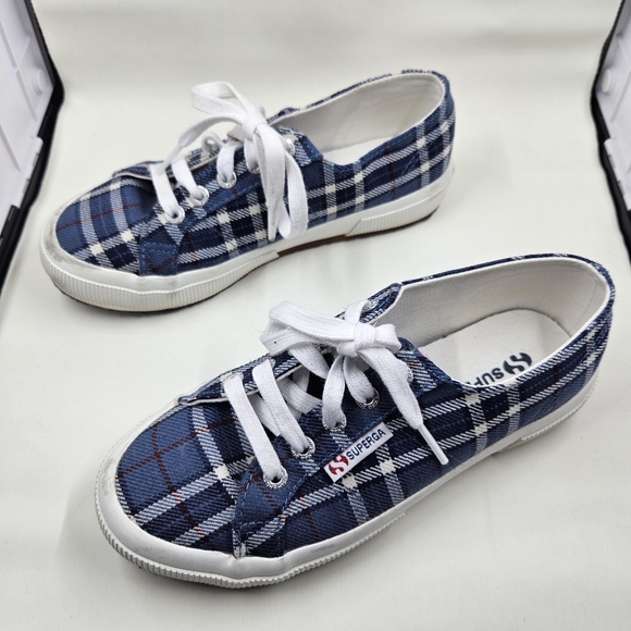 Superga Shoes - Blue Plaid Superga Sneakers, Size 36